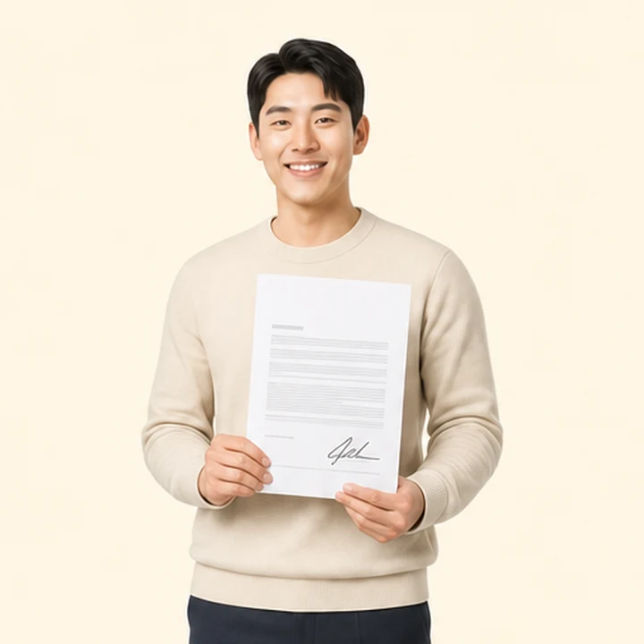 신용불량자 중고차 장기렌트 서면 견적서를 들고 있는 고객
